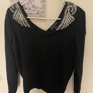 INC International Concepts Black Embellished Long Sleeve Hoodie